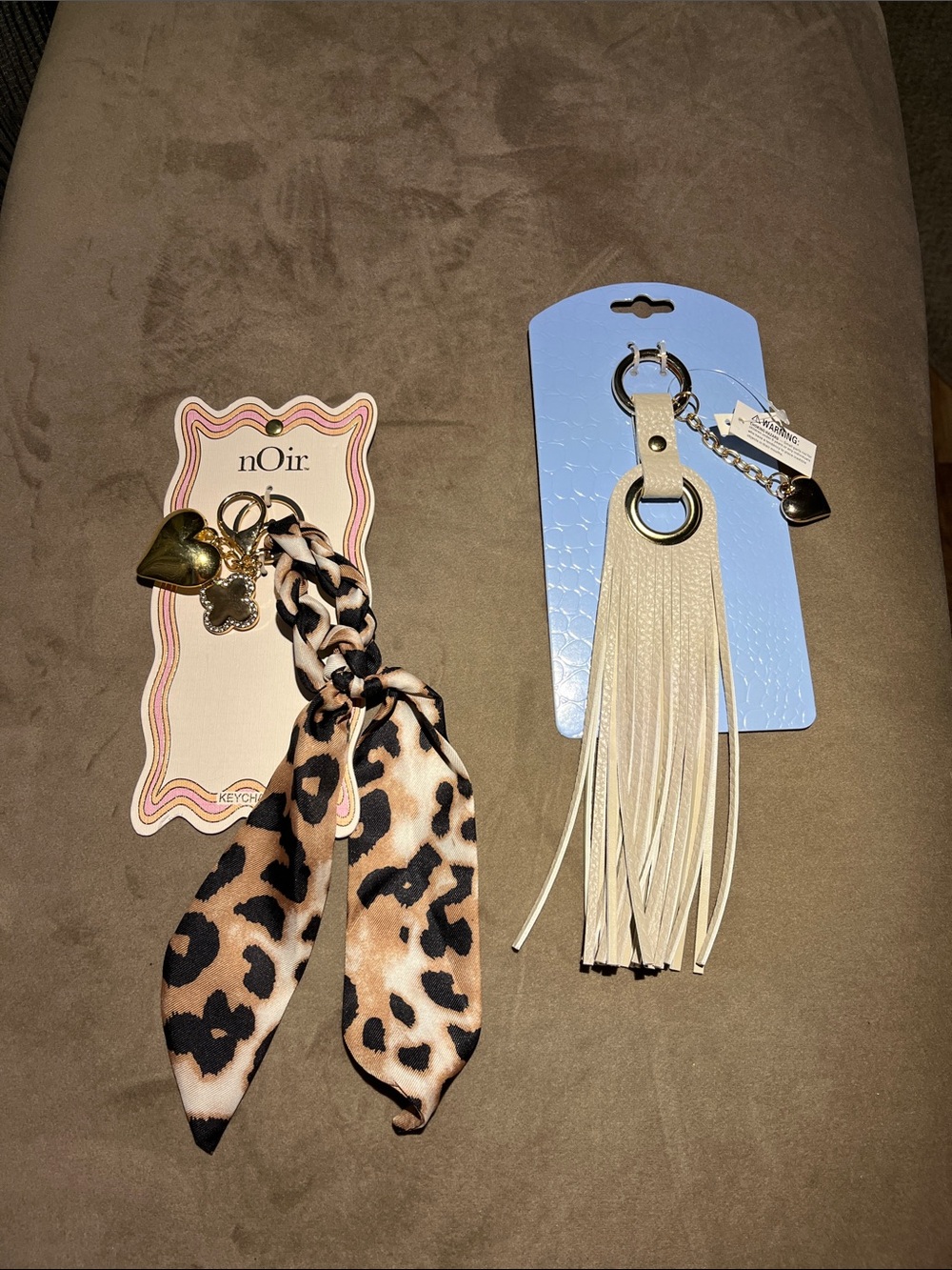 nOir Jewelry Leopard Print Scarf Keyring and Cream Tassel Keychain